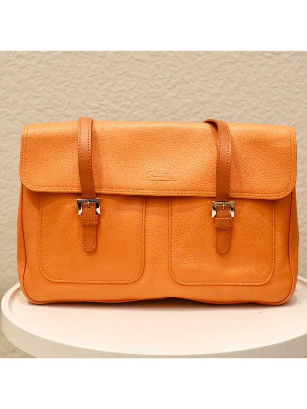 Longchamp Vintage Full-Leather Pocket Tote Shoulder Bag Excellent